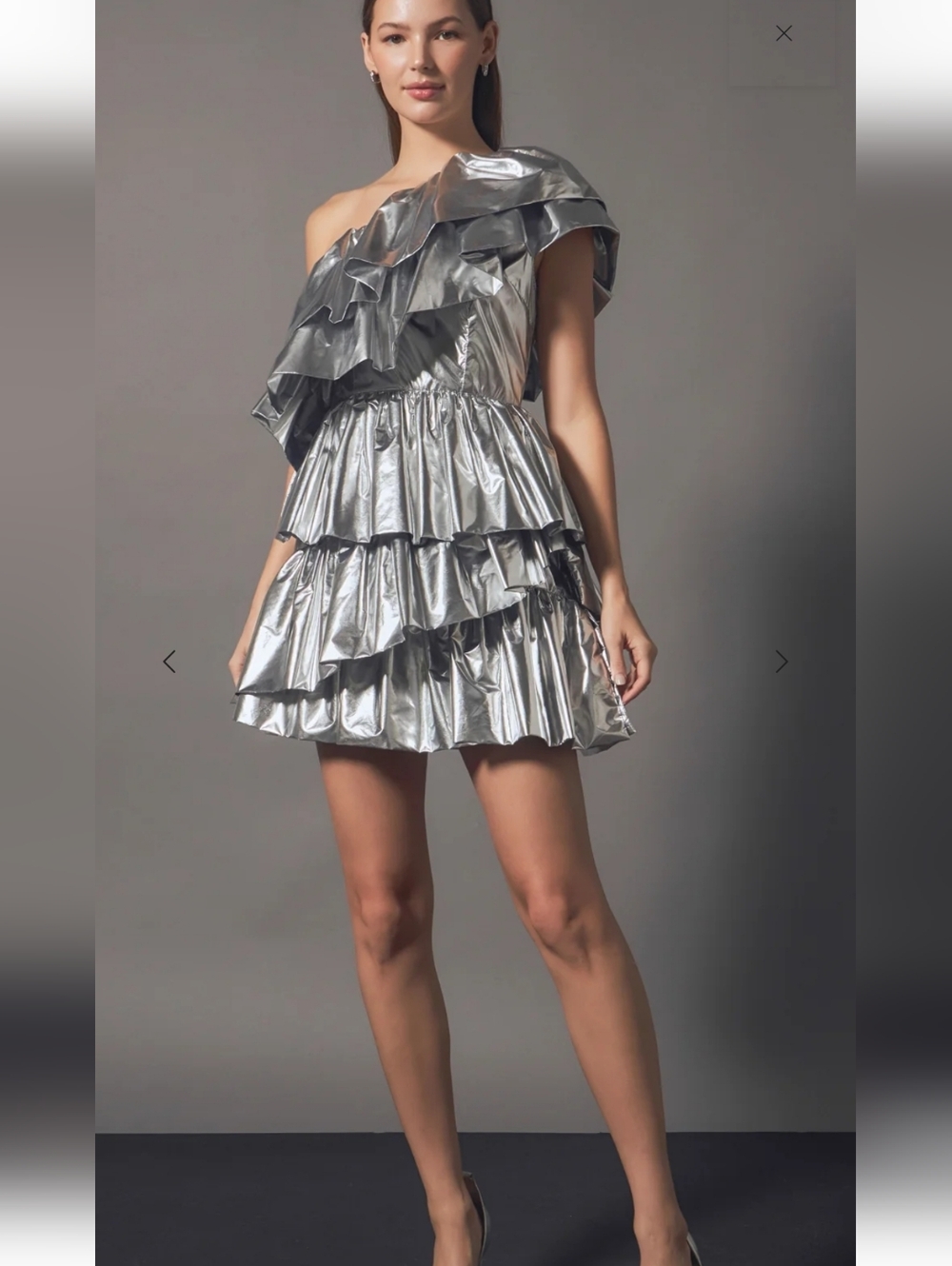 Endless Rose Metallic Silver Ruffle Dress